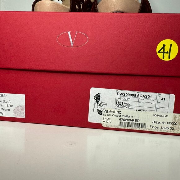 Valentino Burgundy Suede Cutout Platform Heels - Size 41 - Mint Condition - Picture 8 of 9